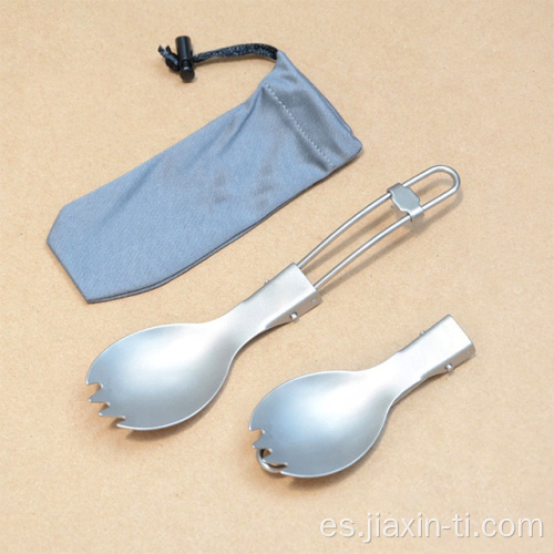 Spork Cuchara y cuchara plegable de titanio para senderismo